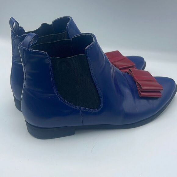 Beau+Ashe Women's Chelsea Boots Slip On Shoes Red Bow Almond Toe Blue Size 7 - Picture 10 of 12